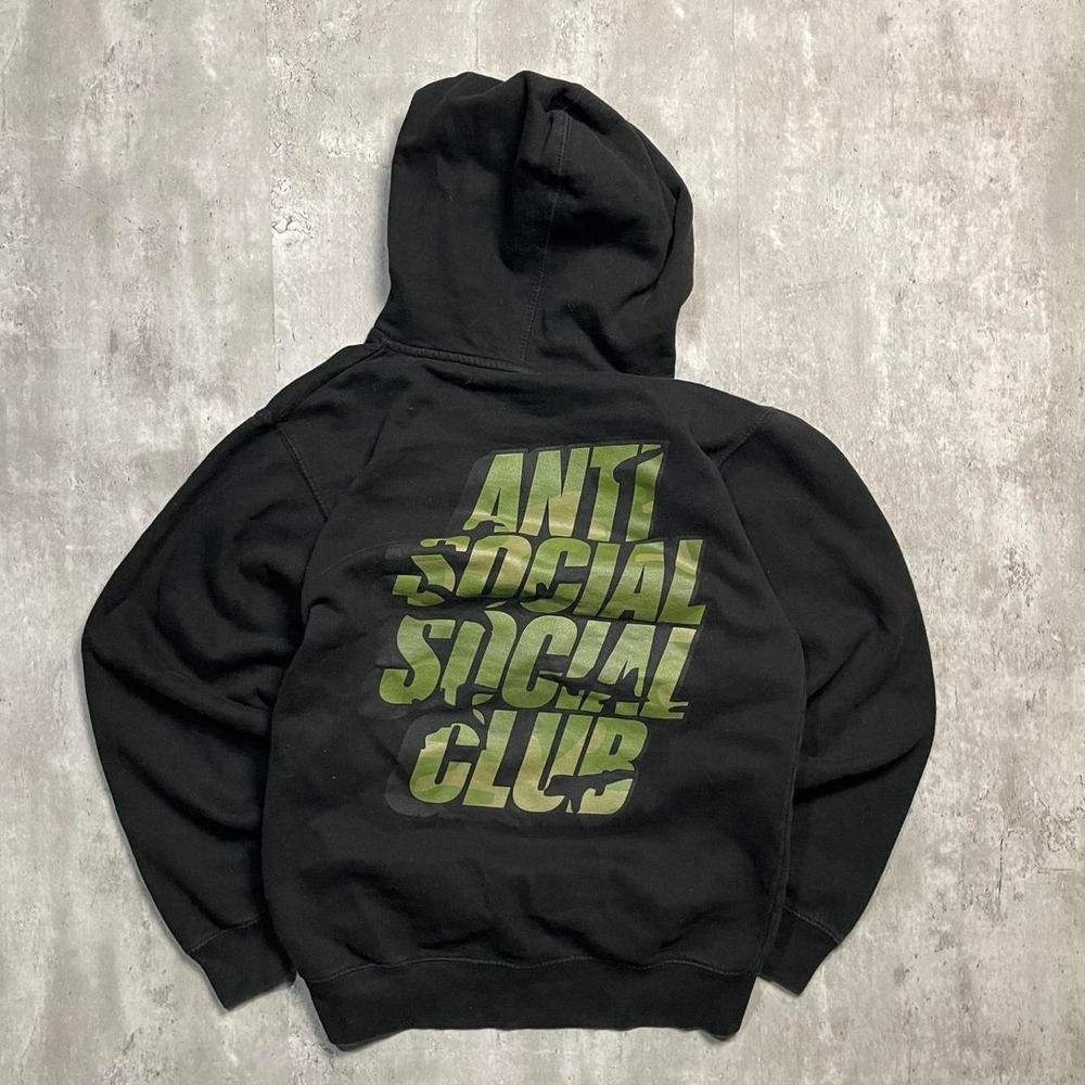 Anti Social Social Club Hoodie Mens Small Black Camo Boxy Graphic Pullover